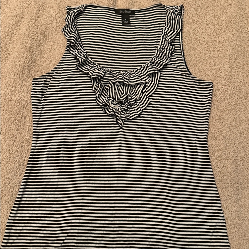 White House Black Market Ruffled Black and White Tank Top